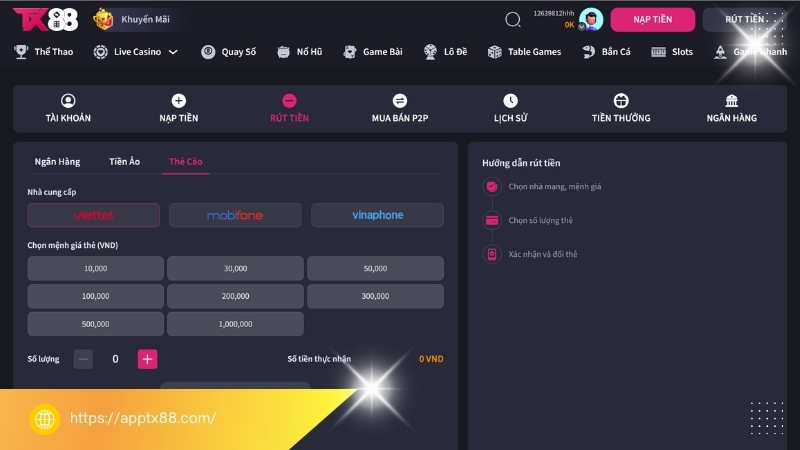 Quy trình rút tiền TX88 an toàn, bảo mật giao dịch